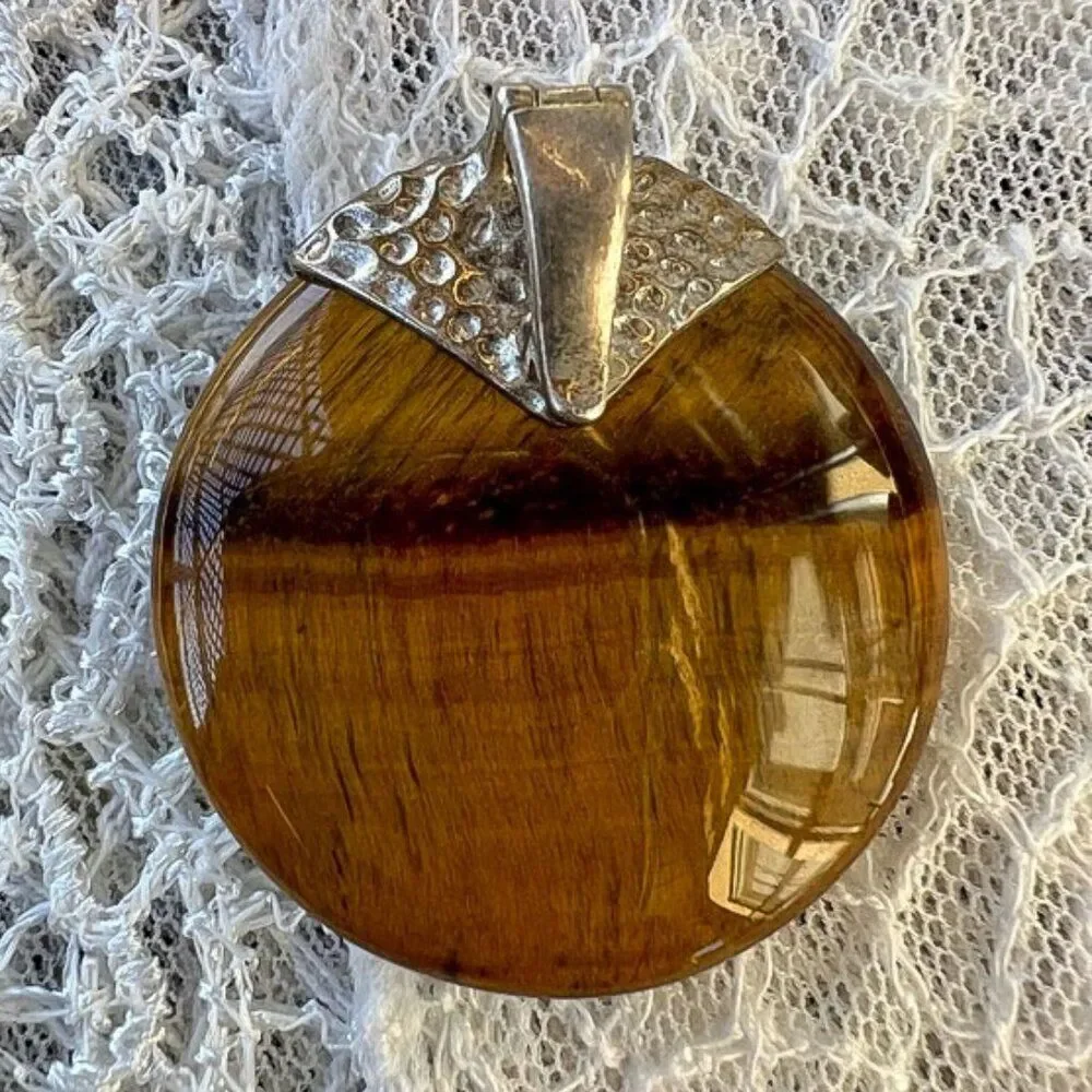 Vintage Whitney Kelly Large Golden Tiger Eye & Sterling Pendant